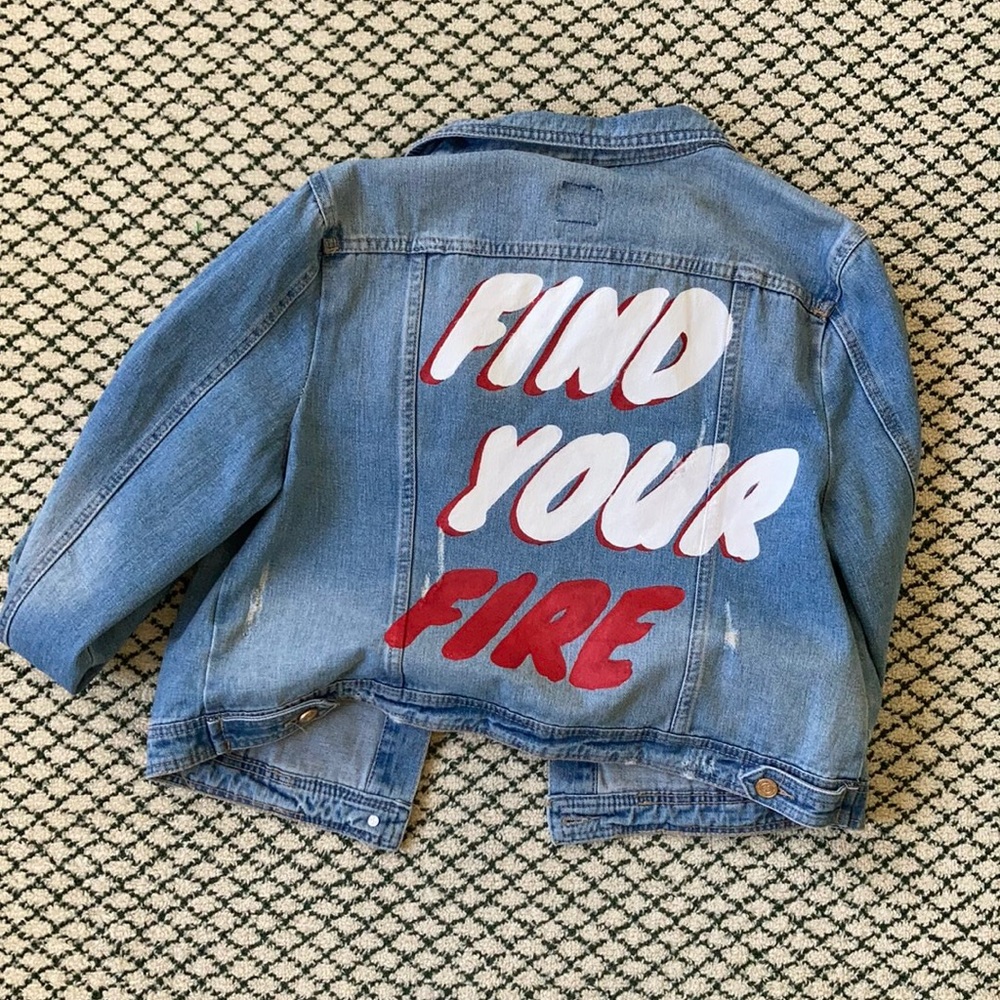 EUC Find Your Fire Distressed Denim Jacket